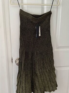 Lucy Paris Olive Metallic Ribbed Slip Dress